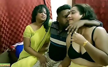 Indulge in the Sultry Temptations of Two Luscious MILFs as They Take Virginity of Innocent Bengali Boy in Erotic Threesome Sex
