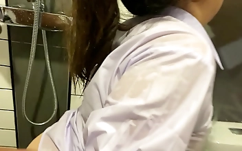 Thai Babe with Big Boobs Goes Wild in Steam Room