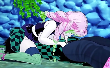 18+ Hentai Heaven - Tanjiro Mitsuri Kanroji Kimetsu no Yaiba Blowjob HAND JOB Gameplay Porn Cumshot