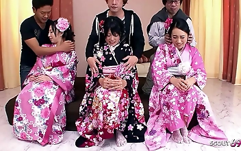 Japanese Teen Threesome with Hairy Pussy: A Must-Watch Orgy sessions with adorable JAV chicks