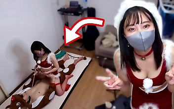 JAV Hottie in Santa Suit Demands Nakadashi in Kinky Cowgirl Grinding Position - Trains with Collar!