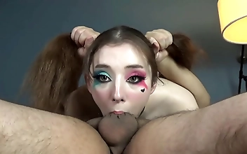 JAV Beauty Harley Quinn Takes It Deep with Her Luscious Pigtails - Intense 69 Blowjob & Deepthroat Cumshot