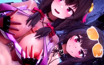 JAV Grand Opening: Megumin and Yunyuns Luscious Fuck Fest