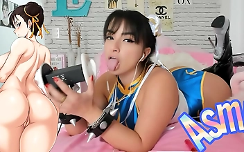 Chun Li Cosplay ASMR: Intense Ear Licking, TitsFuck, and Blowjob Experience