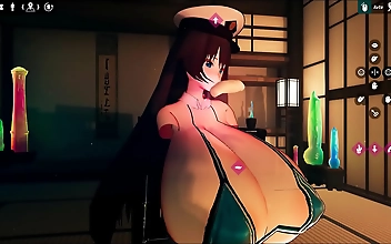 JAV Hottie with Massive Tits Plows Herself with Giant Dildos!