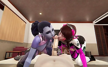 Unleash Your Inner Slut with DVA and Widowmaker in Overwatch - A 3D Animated Delight