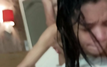 JAV Cutie Overwhelmed by Massive White Dick Gets Hit with a Cum Load on Stomach and Neck